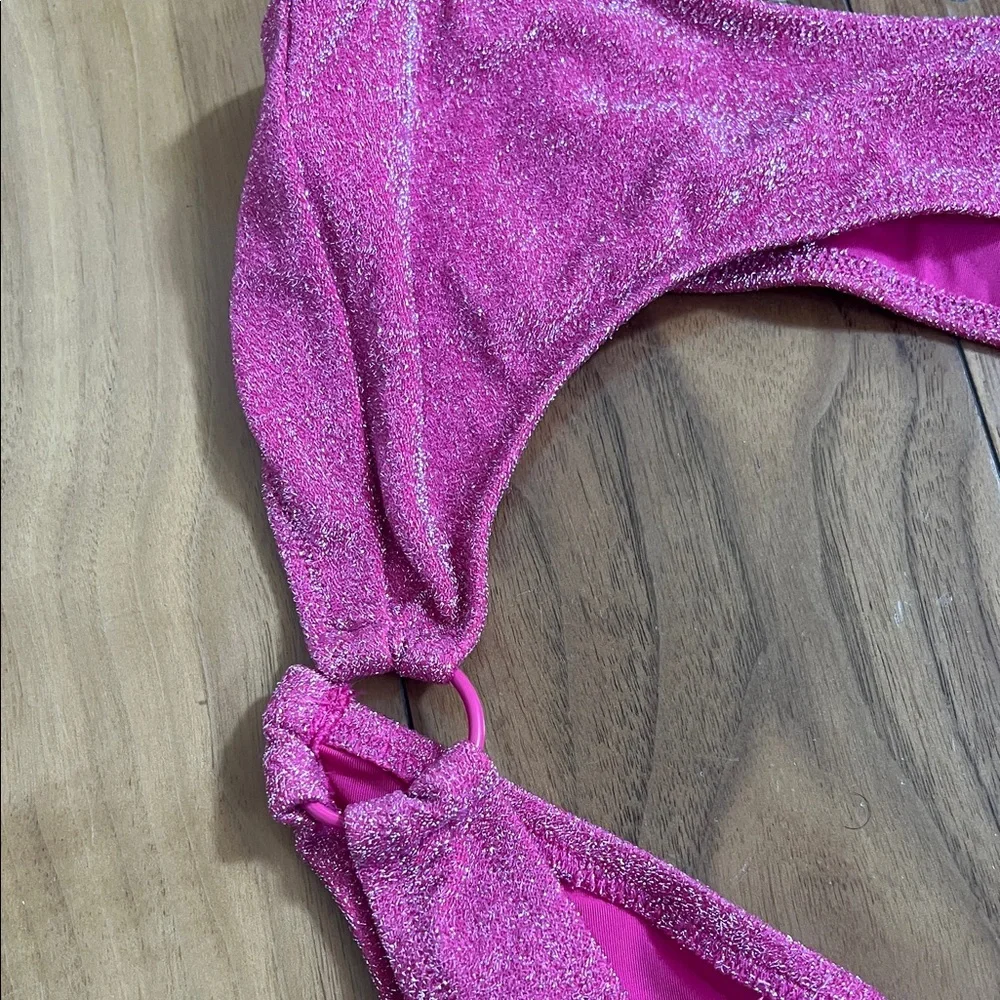 SKIMS Glitter Swim Monokini Sparkly Pink Cutout One-Piece Swimsuit